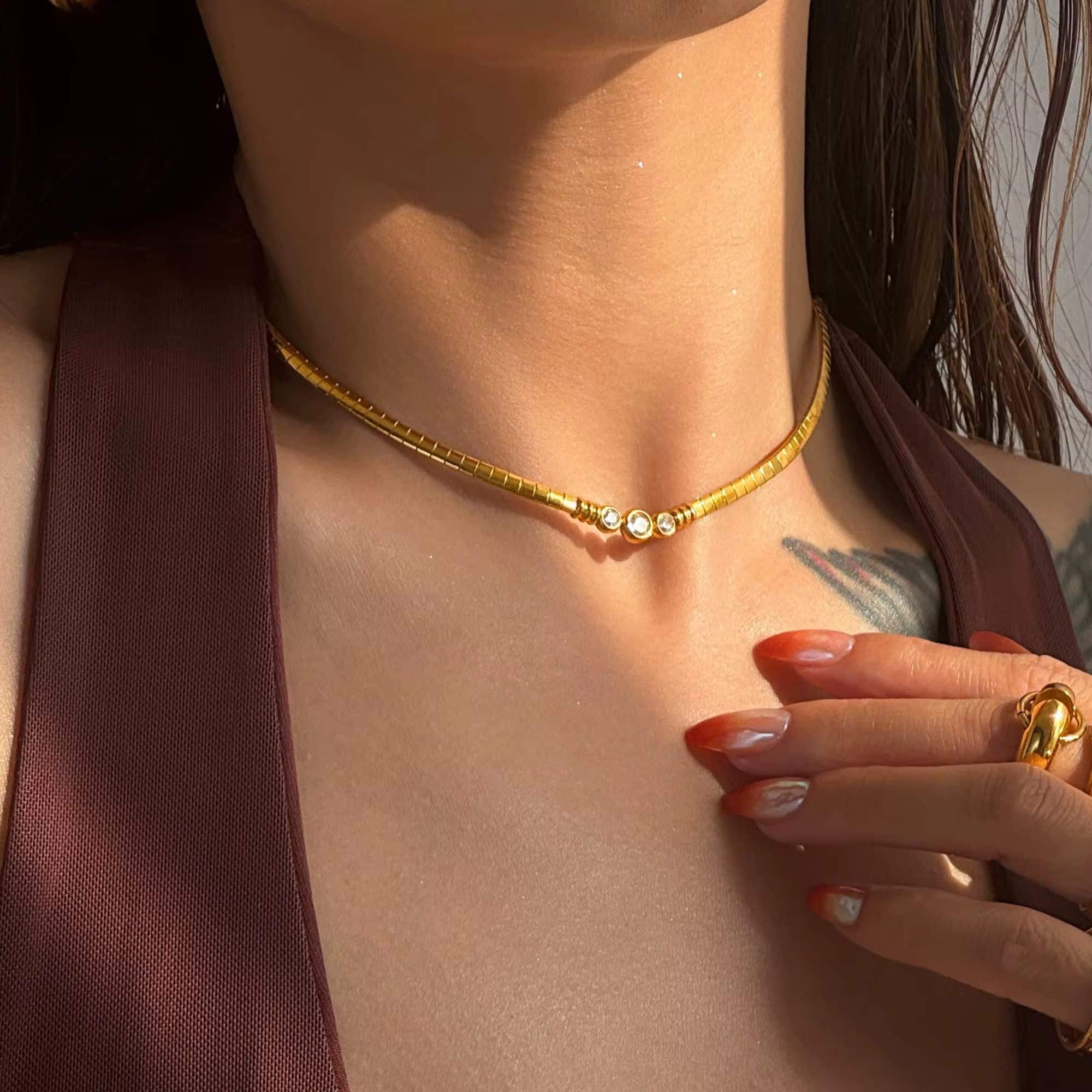 Halskæde "Gyldent Lys" med Zirkoner - Imagem 4