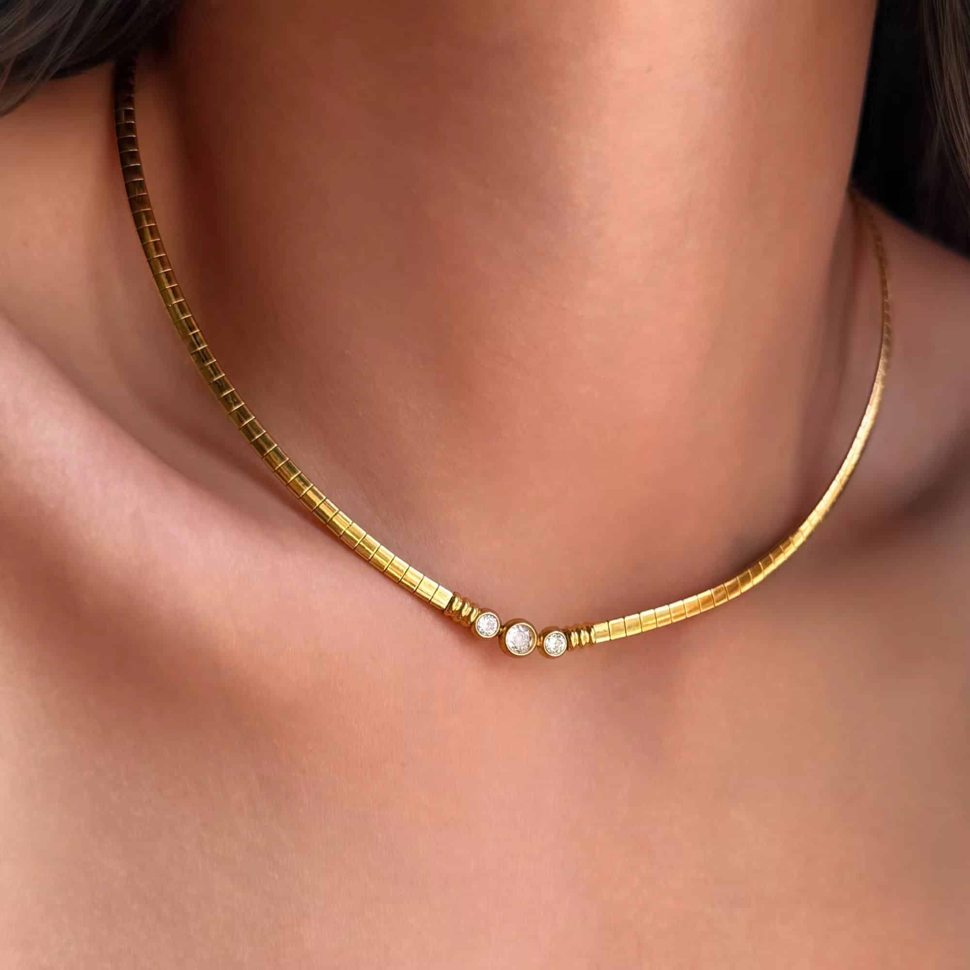 Halskæde "Gyldent Lys" med Zirkoner - Imagem 3