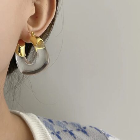 Chunky U-form Harpiks Hoop Ørering m/ Guldbladslukning – Krystal Klar