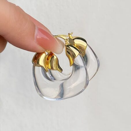 Chunky U-form Harpiks Hoop Ørering m/ Guldbladslukning – Krystal Klar